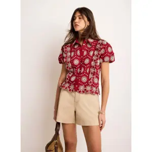 Mint Velvet Red Cotton Broderie Shirt